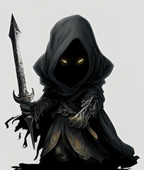 Chibi Nazgul: A Dark and Eerie Ring Wraith Specter in Pin-Up Style - obrazy, fototapety, plakaty