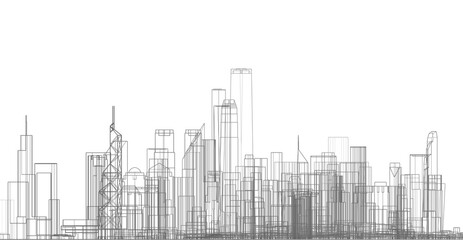 Obraz na płótnie Canvas city skyline sketch 3d illustration