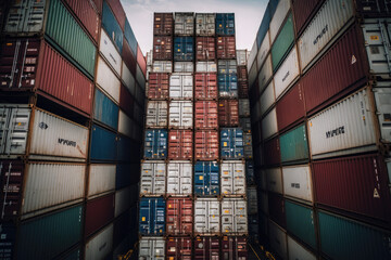 Obraz premium Freight containers in a harbor created with AI 