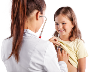 Young woman doctor with little girl