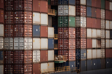 Freight containers in a harbor created with AI	