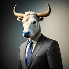 bull wearing a business suit