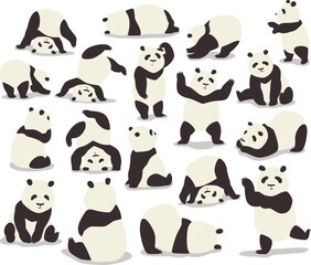 Vector illustration of cute pandas collection in different various poses