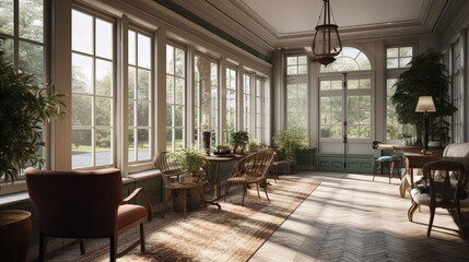 Fototapeta na wymiar Colonial Revival sunroom boasts an elegant and timeless design. Generated by AI.