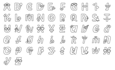 Alphabet Thin Line Icons ABC Letter School Education Icon Set in Outline Style 52 Vector Icons in Black