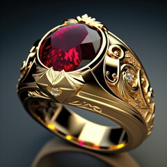 Exquisite Gold Ring with Ruby and Diamond Stones - A Timeless Beauty