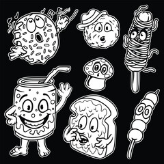 food characters 01 black and white illustration