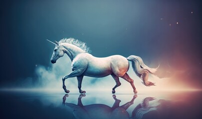 Obraz na płótnie Canvas Illustration of a Majestic Unicorn in a Dreamy Blue Sky