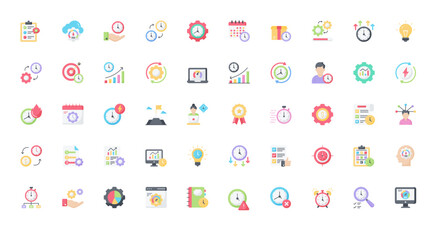 Efficiency Flat Icons Productivity Capability Icon Set in Color Style 50 Vector Icons