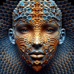 Divine Face of Bees: A 3D Artwork by Alex Grey in a Style that's Profoundly Unique and Mesmerizing - obrazy, fototapety, plakaty