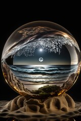 Captivating Nighttime Beachscape in a Crystal Ball of Transparency