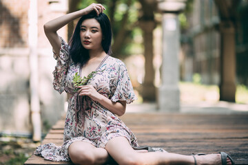 portrait of an asian girl in spring