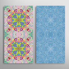 Vertical seamless patterns set, floral geometric lace texture for Wedding, Valentine's day, greeting card or Birthday Invitation. Decorative seamless doodle backgrounds. Ethnic ornament border pattern