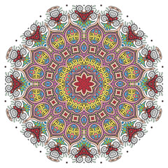 Mandala flower decoration, hand drawn round ornament, isolated design element on a white background. Vector geometric floral pattern. Tribal ethnic fashion motif for paper, textile, cloth fabric print