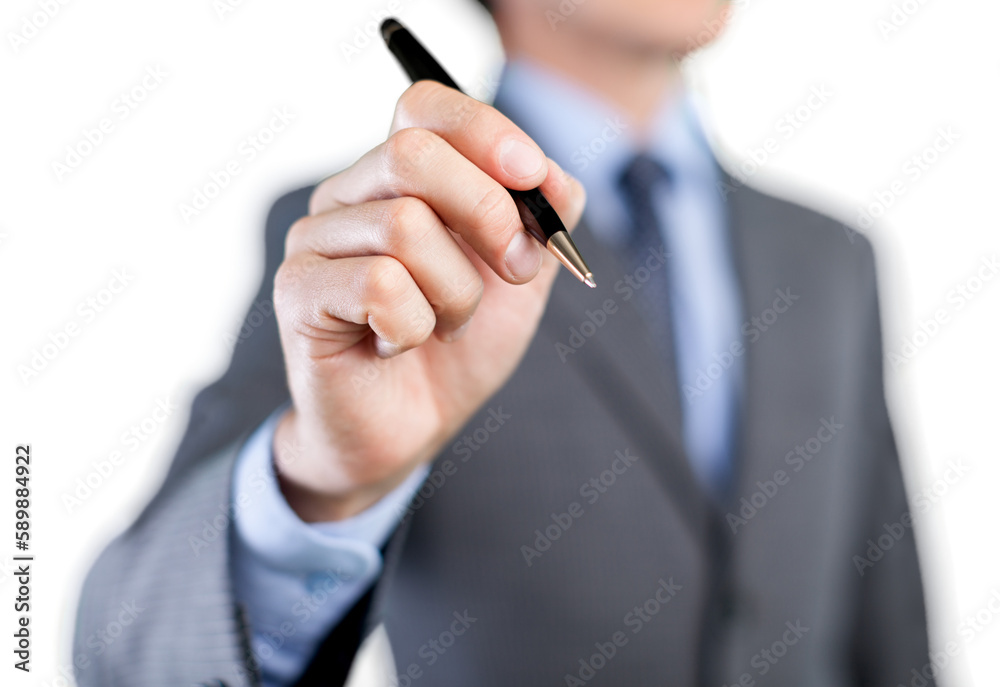 Wall mural Businessman writing, drawing on the screen on background