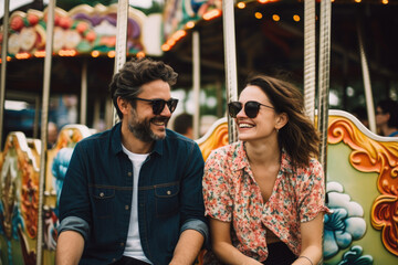 Obraz na płótnie Canvas Couple on a date in amusement park
