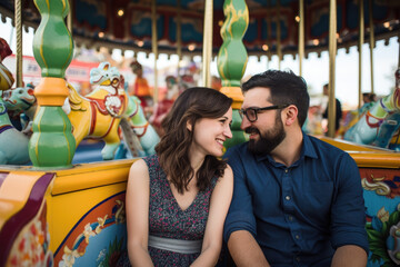 Fototapeta na wymiar Couple on a date in amusement park