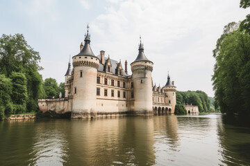 Fototapeta na wymiar Grand castle with soaring spires and secret passageways, surrounded by a moat created with AI