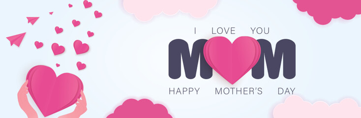Happy Mother's Day. Happy mother's day poster or banner. Vector symbols of love in shape of heart for Happy Mother's Day greeting card design