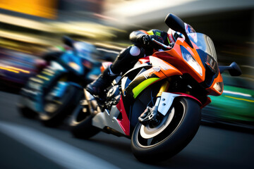 Obraz premium Motorcycle race with blurred motion and bright colors created with AI