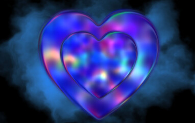 Beautiful romantic multi-colored glass heart on blurred mist	