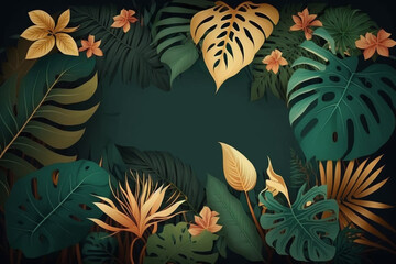 Fototapeta na wymiar Lush Tropical Floral Leaves with Copy Space generative ai