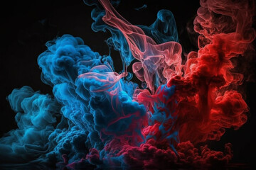 Blue and Red Smoke Clouds Abstract Background generative ai