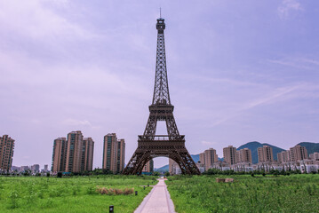 Tianducheng, China is suburb of Hangzhou, Zhejiang Province Eiffle Tower is a life size replica of Paris, France.