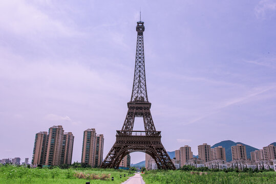 Tianducheng, China is suburb of Hangzhou, Zhejiang Province Eiffle Tower is a life size replica of Paris, France.