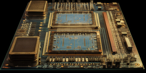 Scheda di circuito. Microchip. Concetto di CPU dei processori del computer centrale. Chip digitale della scheda madre. Background scientifico tecnologico. Processore integrato. generativo ai.