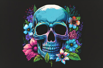 skull and flower,skull with flowers,skull and roses,human skull