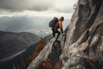 Man climbing up a mountain created with AI	
