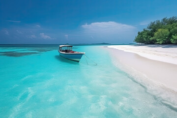 view of Beautiful beach on the Maldives' exotic island, generative AI