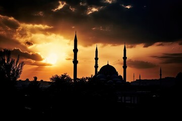 Islamic temple silhouette at sunset. Generative ai.