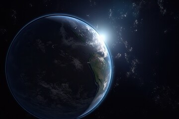 Fototapeta na wymiar Dawn over the planet in space. Generative ai.
