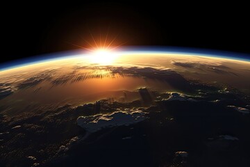 Astronomical landscape, sunrise over the planet. Generative ai.