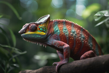 Obraz premium Colored chameleon blending into background created with AI