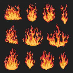 Blazing fire colorful set emblems