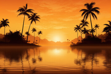 Fototapeta na wymiar Tropical paradise with palm trees during sunset created with AI