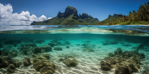 Amazing seaside view in french Polynesia, Generative, AI