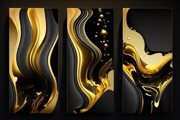 Abstract black golden texture, vertical, Generative AI