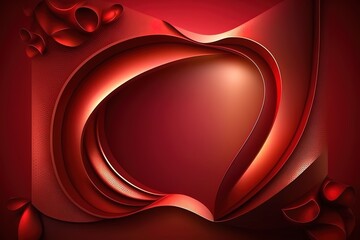 Abstract 3d curved red shape on red BG, generative AI