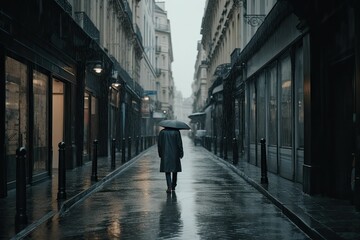 a Man walking in street during heavy rain at night, by generative ai