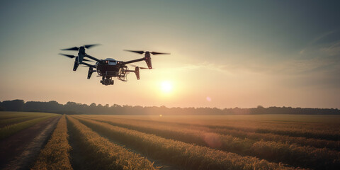 Fototapeta na wymiar Drone Crop Scanning: drone flying over a crop field, scanning and analyzing crops for pests and diseases. Generative AI.