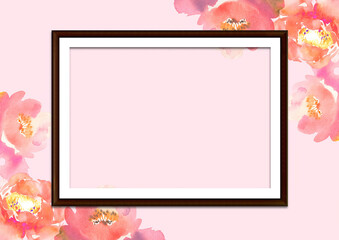 Assorted pink flower and frame border on pink background, 
