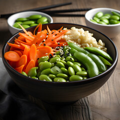 edamame with vegetables in a bowl, Generative AI