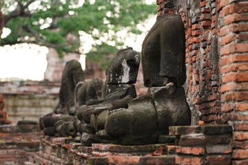 Ruins of old monks from the Ayutthaya period, which was the capital of Thailand in the past, but were destroyed by the Burmese army.