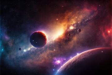 Obraz na płótnie Canvas the night sky view of universe starfield with planet generative ai