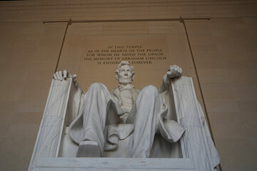 Washington DC, Abraham LIncoln statue inside Lincoln Memorial, built to honor the 16th President of...