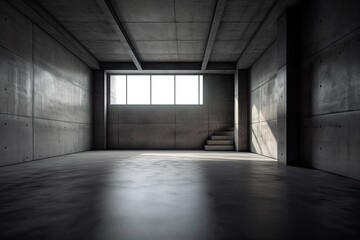 an empty concrete room with stairs. Generative AI